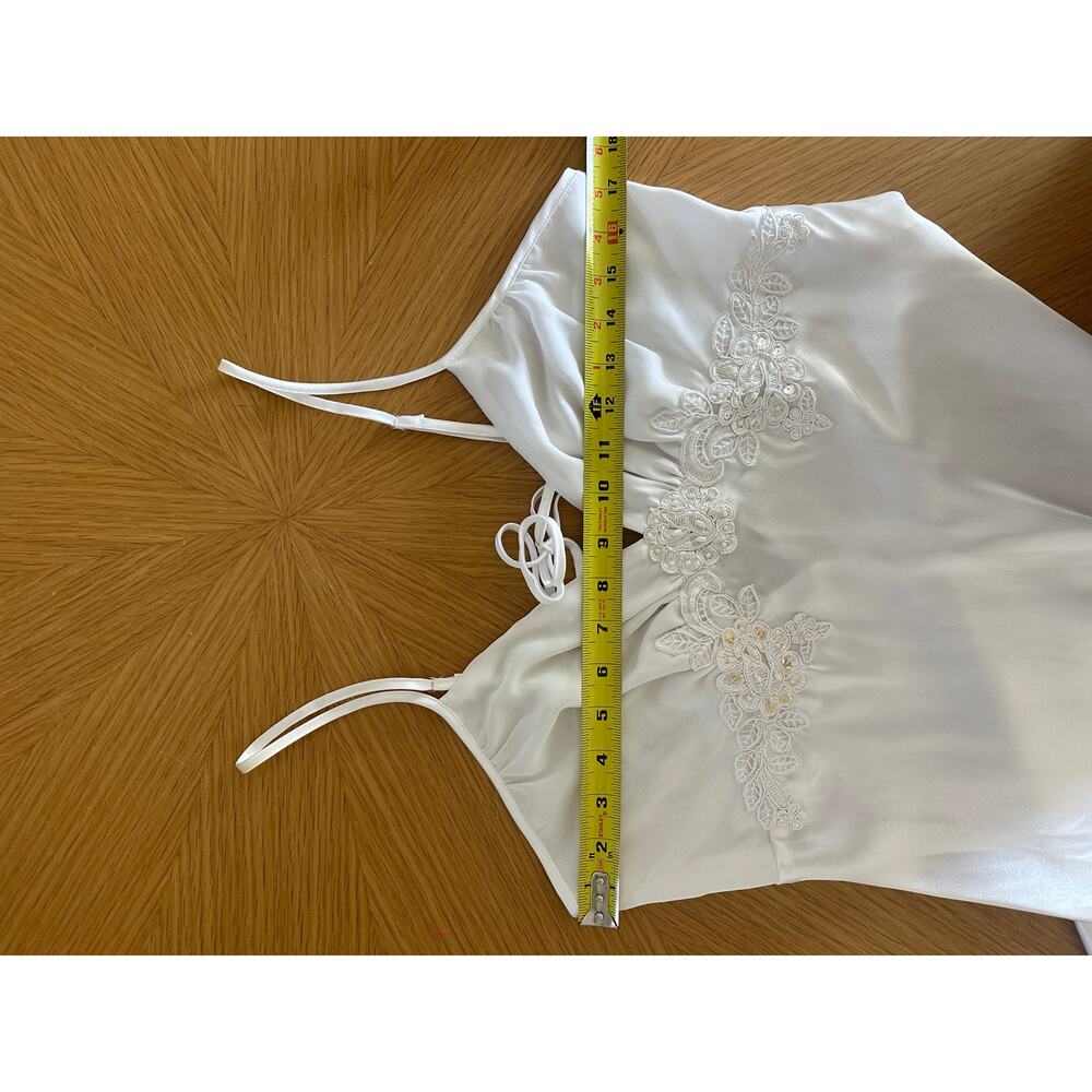 California Dynasty Satin Slip Dress White Lace Trim Bridal Minimal 90s M - Picture 10 of 11